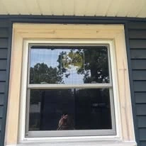 Close view of window framing and trim