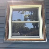 Close view of window framing and trim